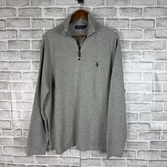 Polo Ralph Lauren Gray All Cotton Quarter Zip Pullover Sweater Mens NWT - Picture 2 of 5